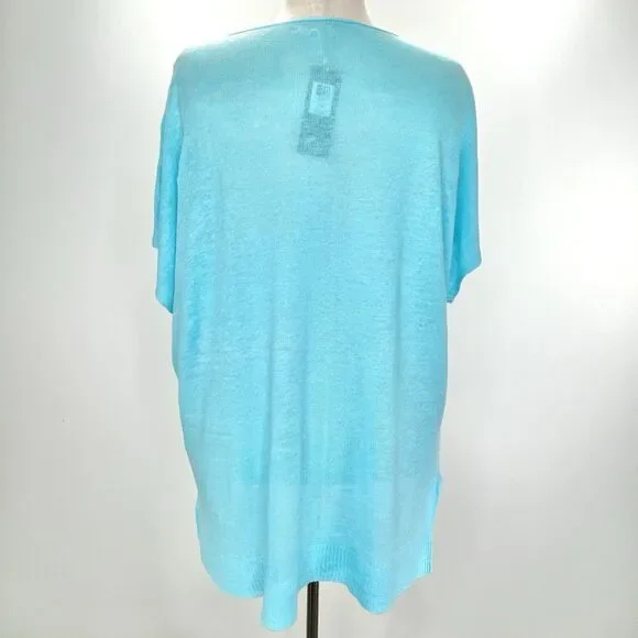 Eileen Fisher Top Women's XL Aqua Blue Knit Boho Lagenlook Linen Beach Tunic NWT - Picture 3 of 9